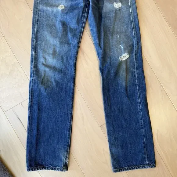 Vintage Levis 501 Jeans 30 Blue Dark Wash Straight Denim Workwear Non Selvedge